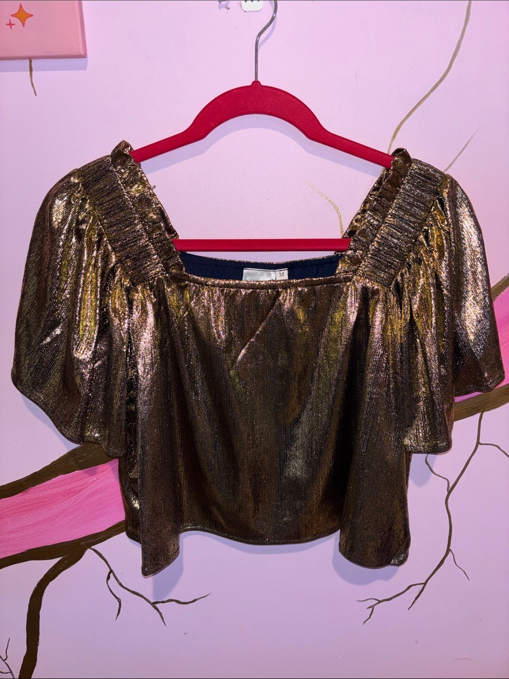 NWOT Queen Of Sparkles Metallic Bronze Square-Neck Women’s Crop Top